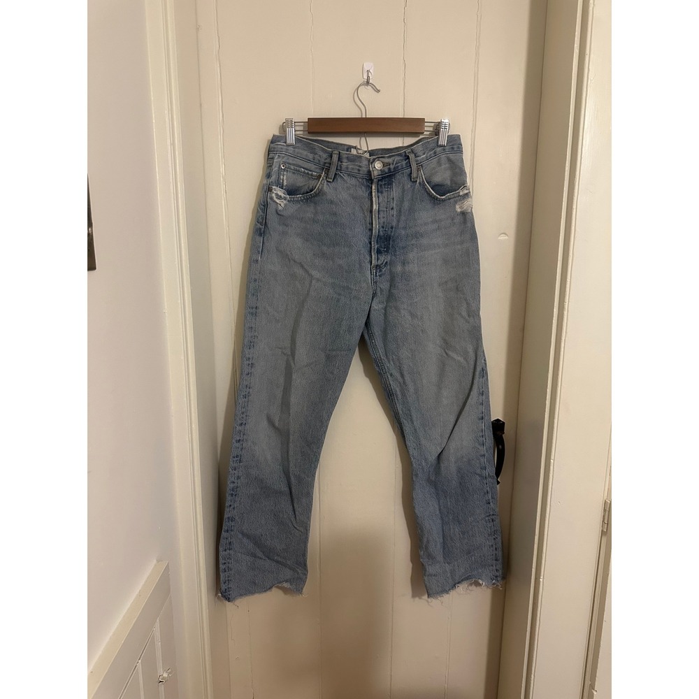 AGOLDE Womens Jeans Light Wash Distressed Straight Leg Crop Sz 30‎